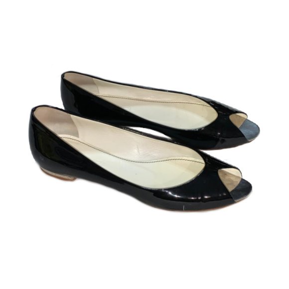 Chanel Peep Toe Ballet Flats Patent Black Size 8.5 - Picture 9 of 15